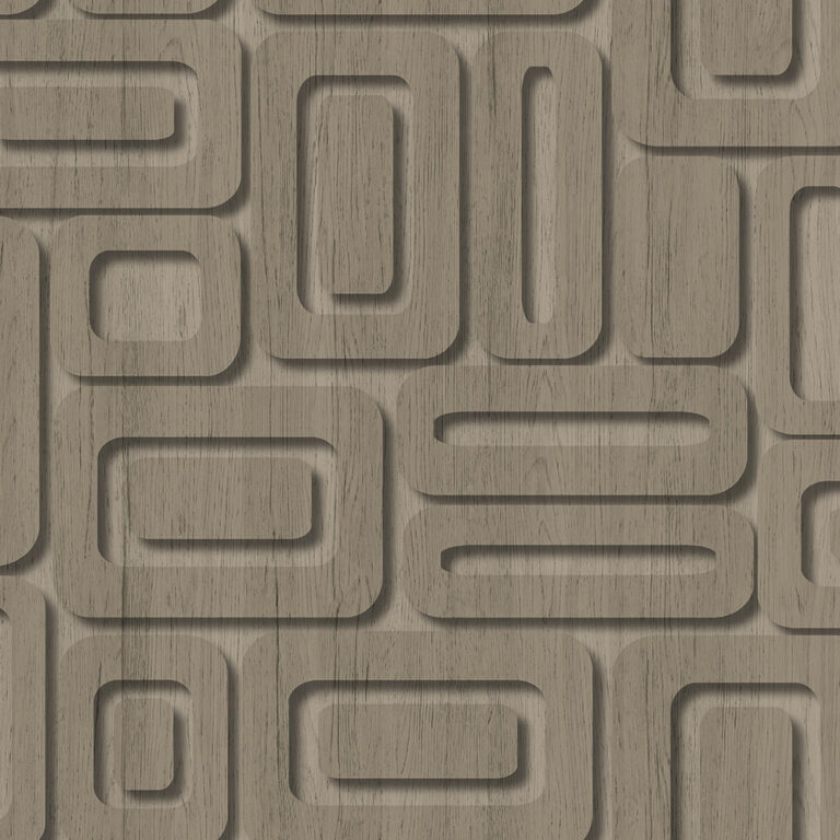 Brown wallpaper with a wood-grain finish, geometric pattern