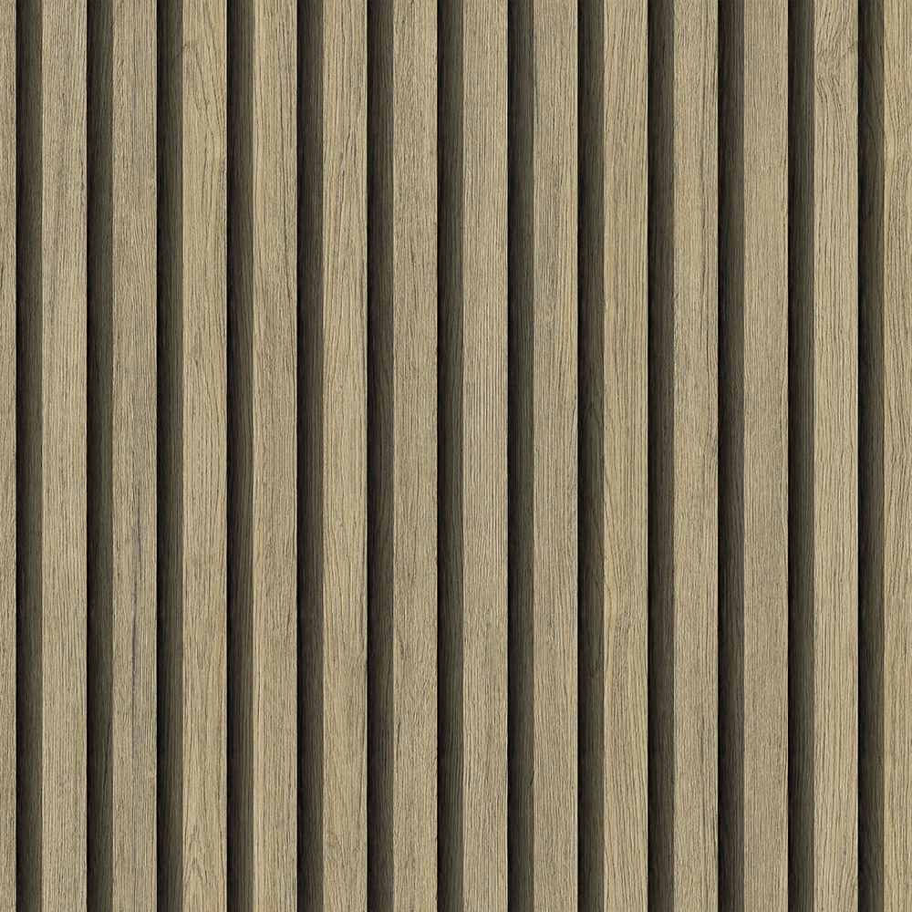 Gray Wallpaper with Wood-Look, Striped Pattern