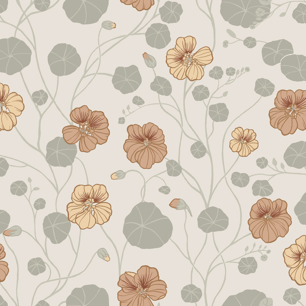 White wallpaper with a floral pattern