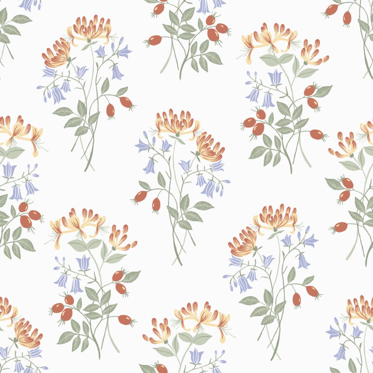 Multifärgat, Orange tapet med Blommigt mönster