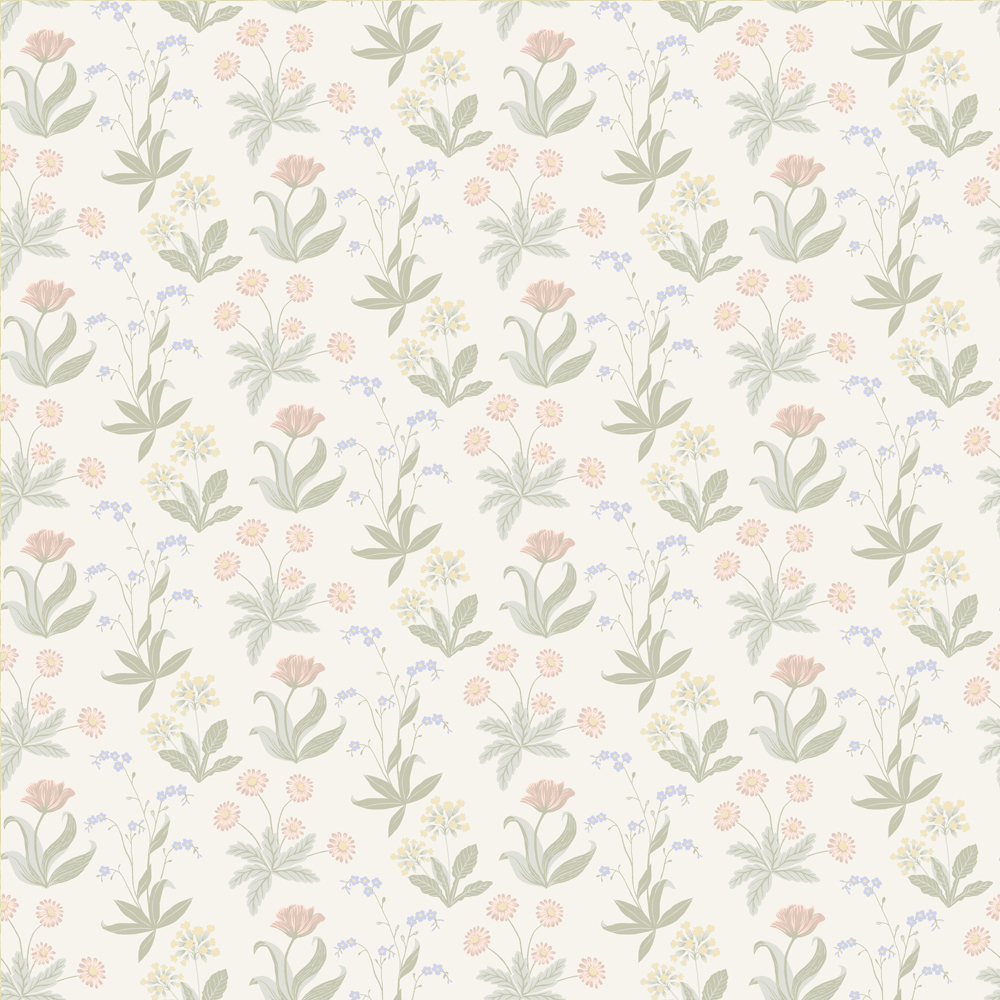 Beige wallpaper with a floral pattern