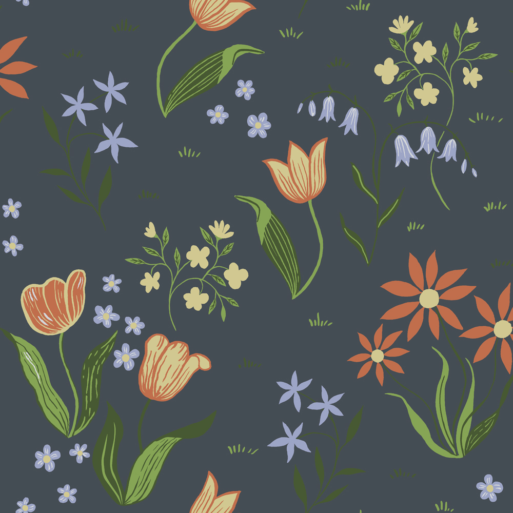 Blue Wallpaper with a Floral Pattern
