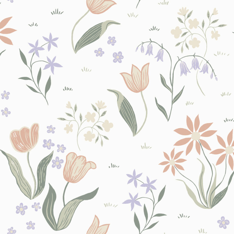 Multifärgat, Vit tapet med Blommigt mönster