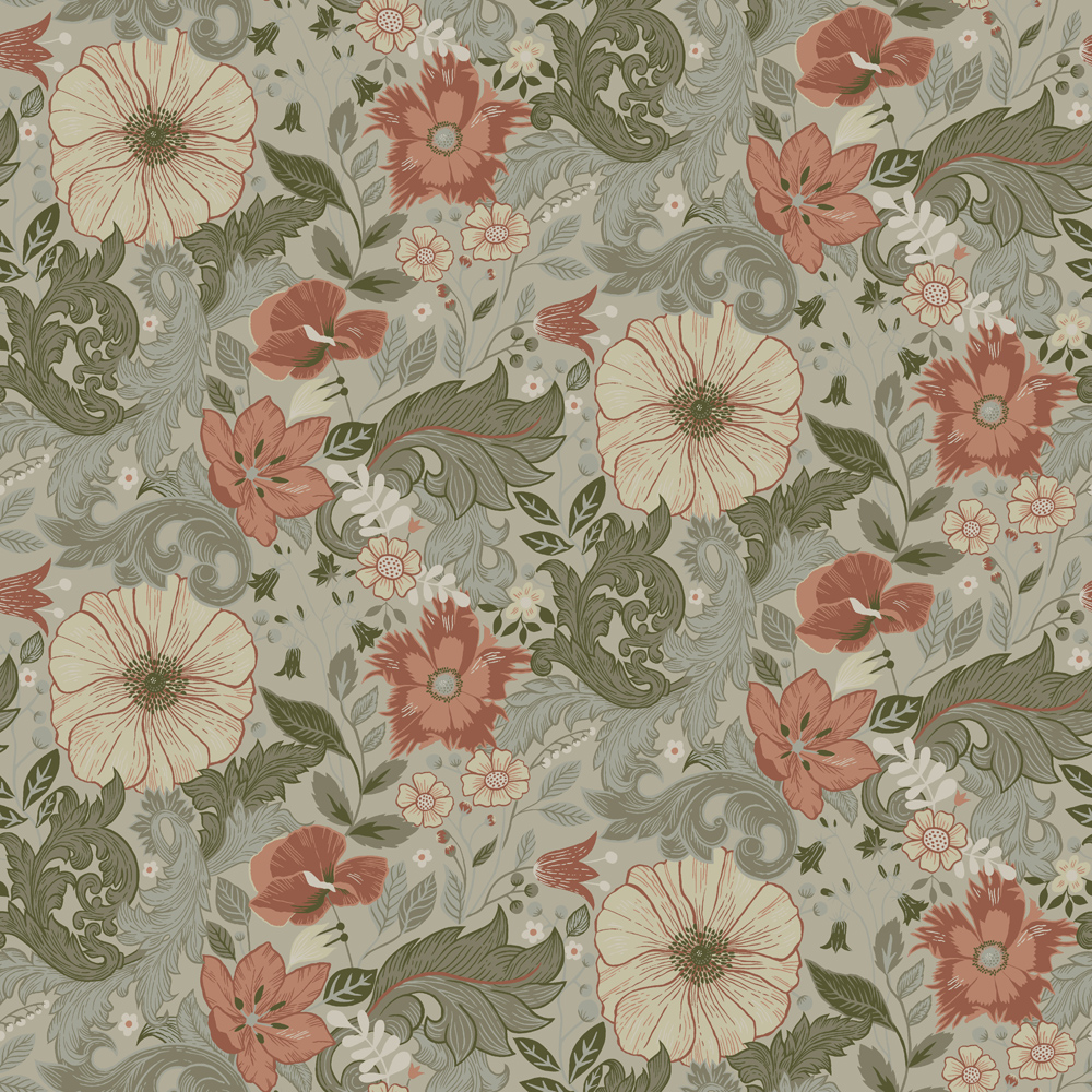 Pink and Green Wallpaper with a Floral Pattern