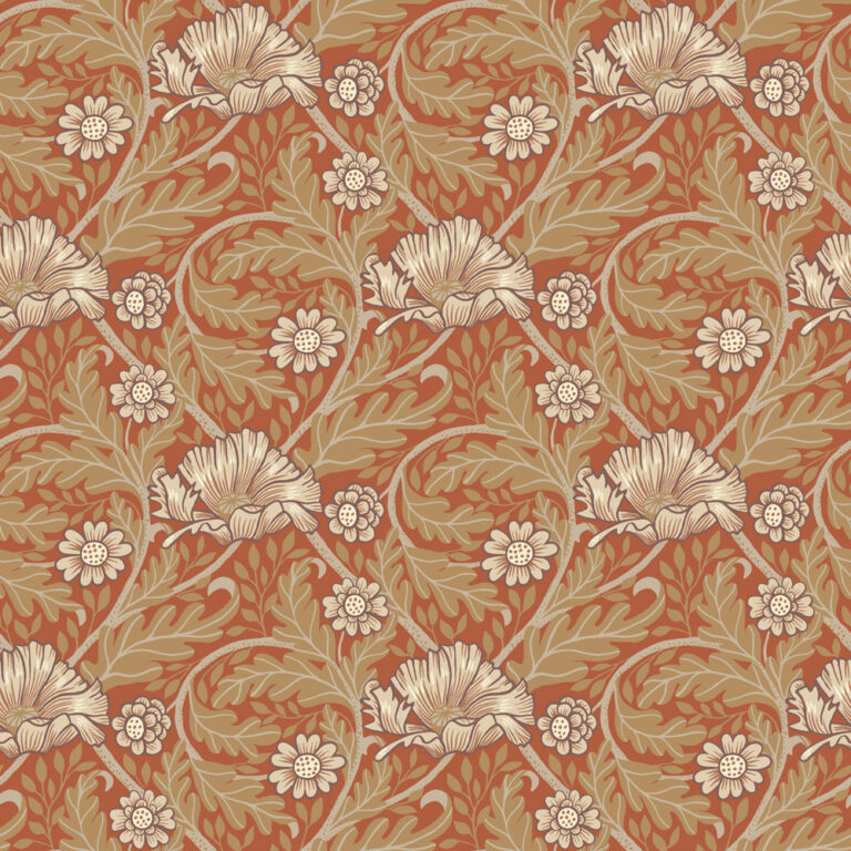 Red wallpaper with a floral pattern