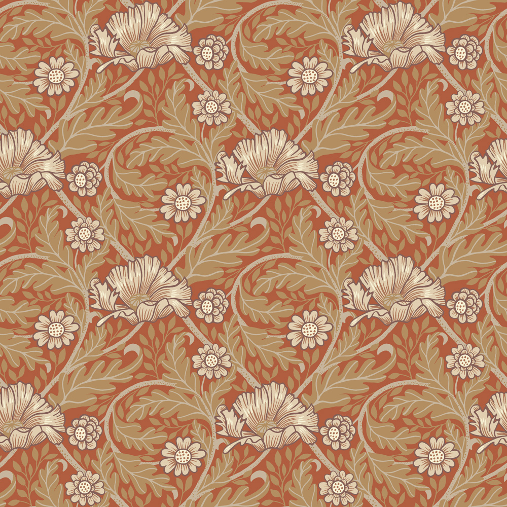 Red wallpaper with a floral pattern