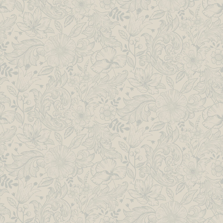 Gray, neutral wallpaper with a floral pattern