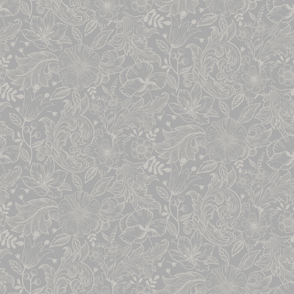 Gray wallpaper with a floral pattern