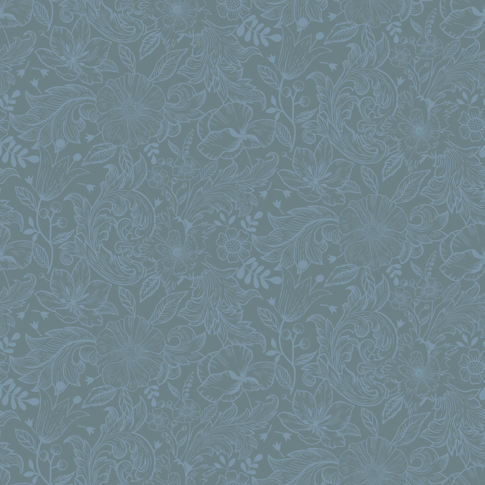Blue wallpaper with a floral pattern