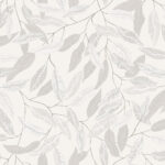Gray, Beige, Neutral Wallpaper with Leaf Pattern