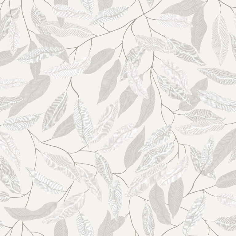 Gray, Beige, Neutral Wallpaper with Leaf Pattern