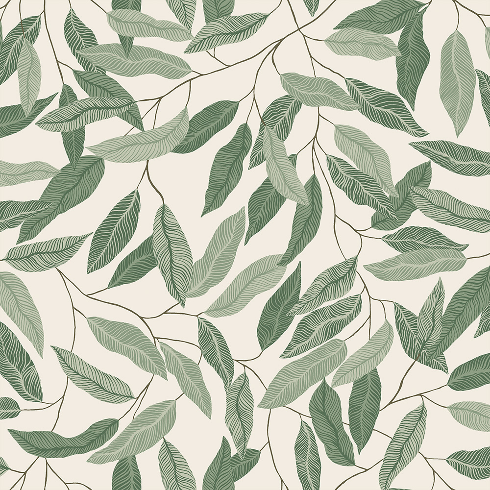 Green wallpaper with leaves, pattern