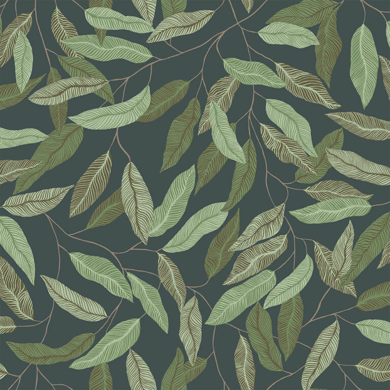 Black, Green Wallpaper with Leaves,  Pattern