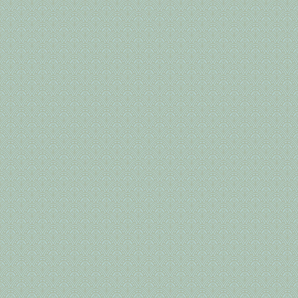 Green wallpaper with a medallion and a small pattern