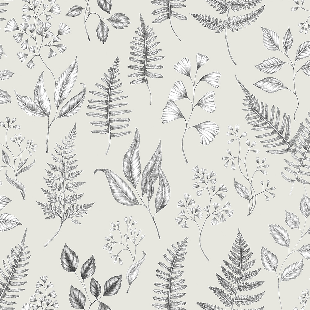 Gray, Neutral Wallpaper with a Leaf Pattern