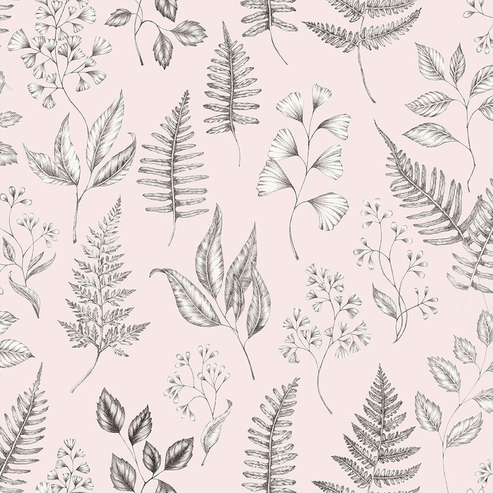 Pink wallpaper with a leaf pattern