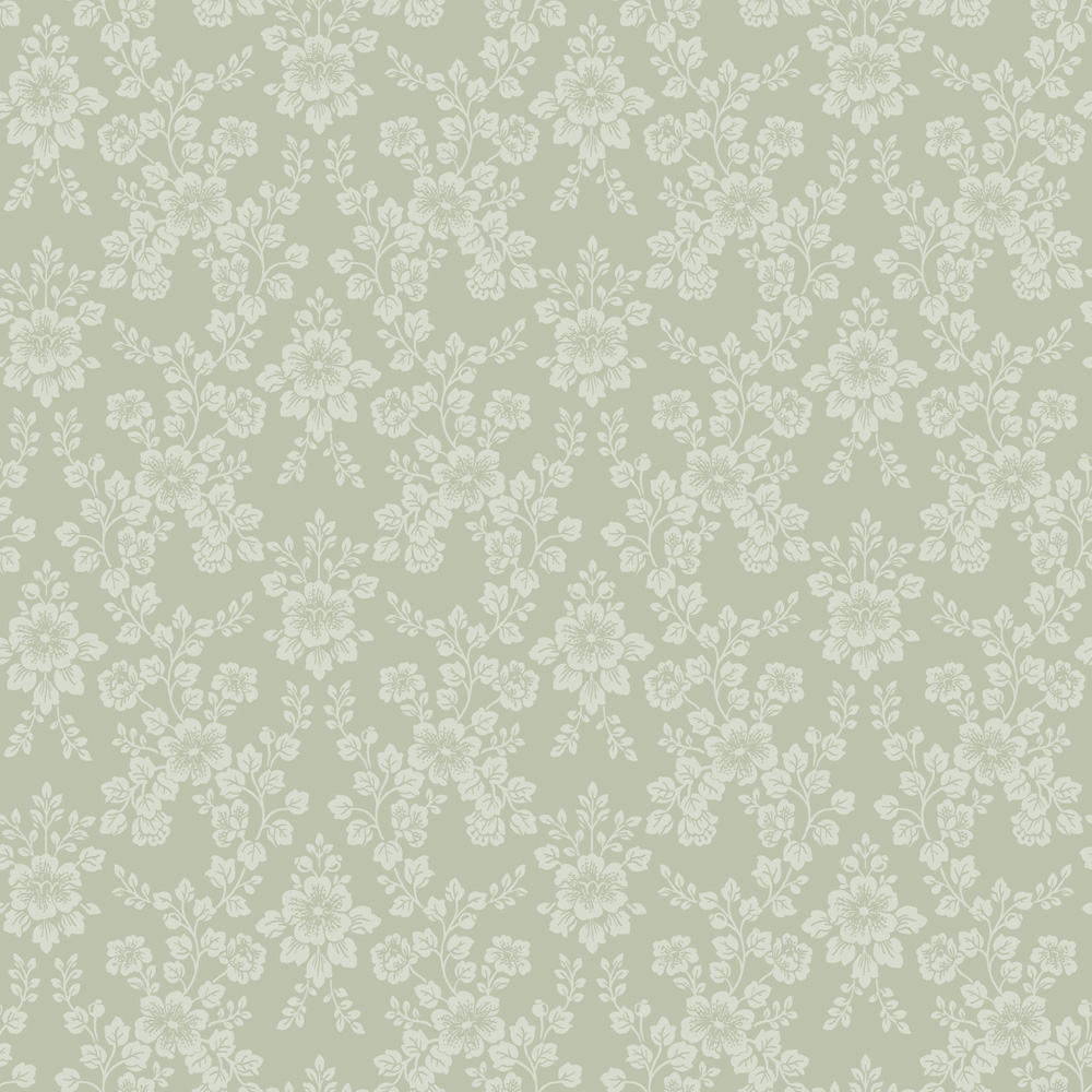 Green Wallpaper with Floral and Medallion Patterns