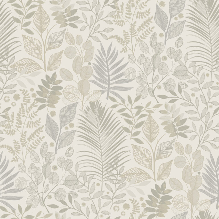 Beige wallpaper with a leaf pattern
