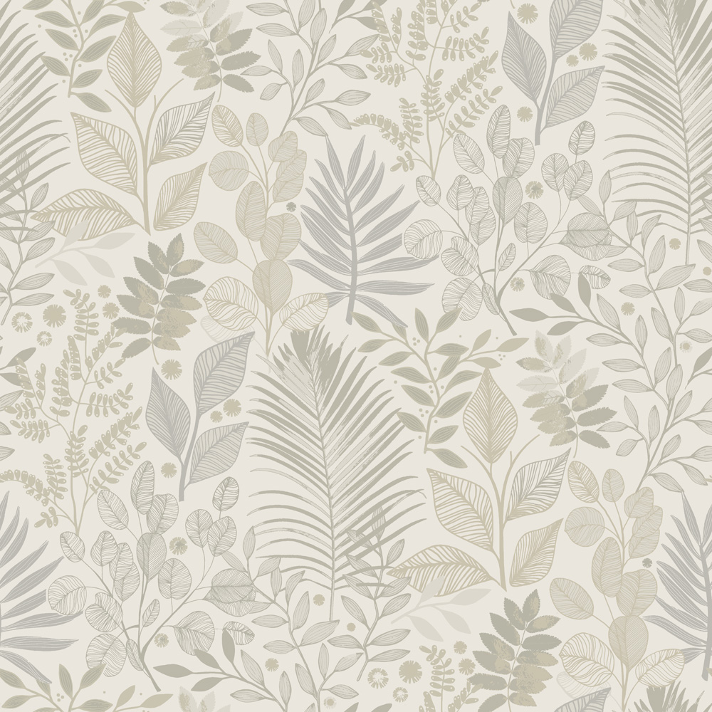 Beige wallpaper with a leaf pattern