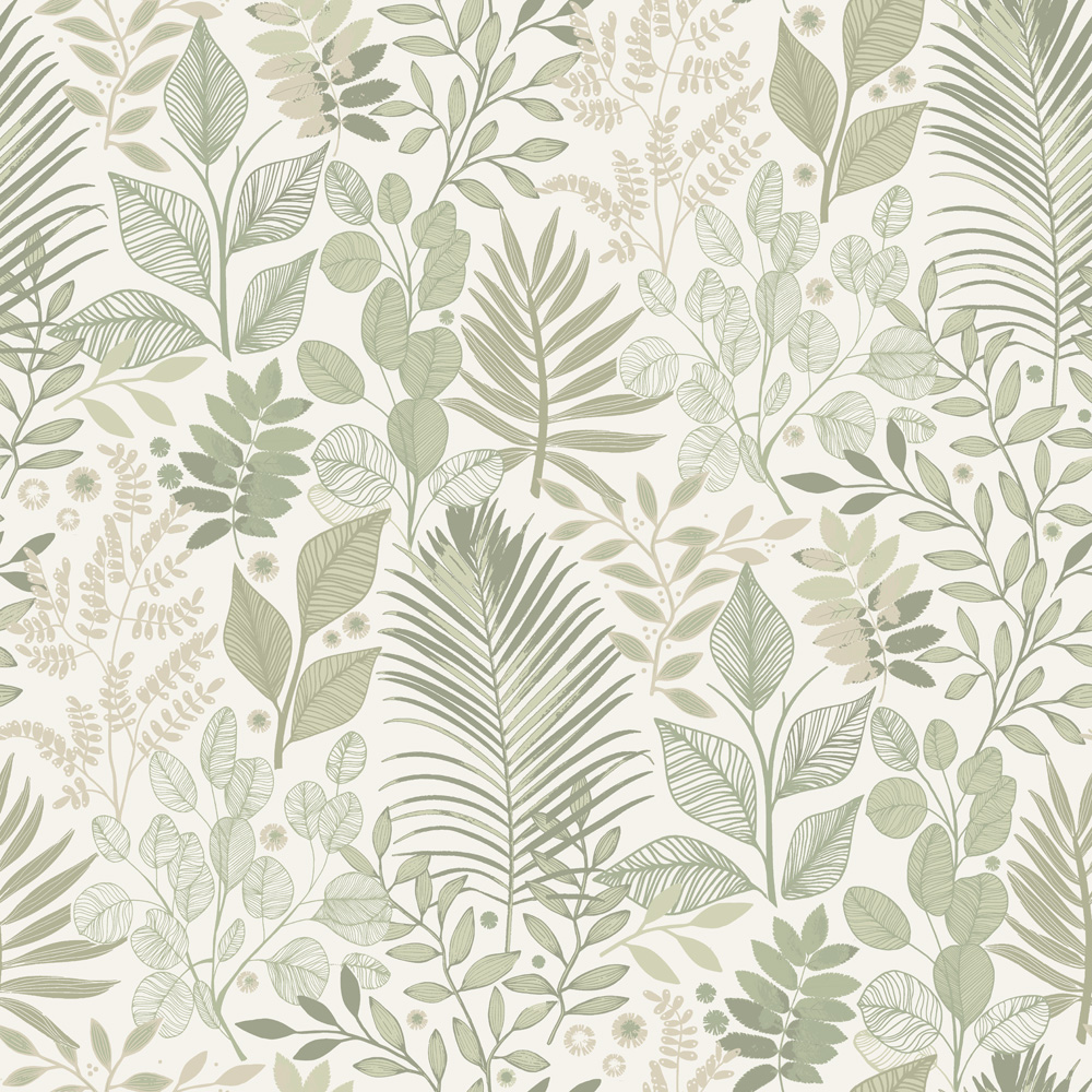Green wallpaper with a leaf pattern