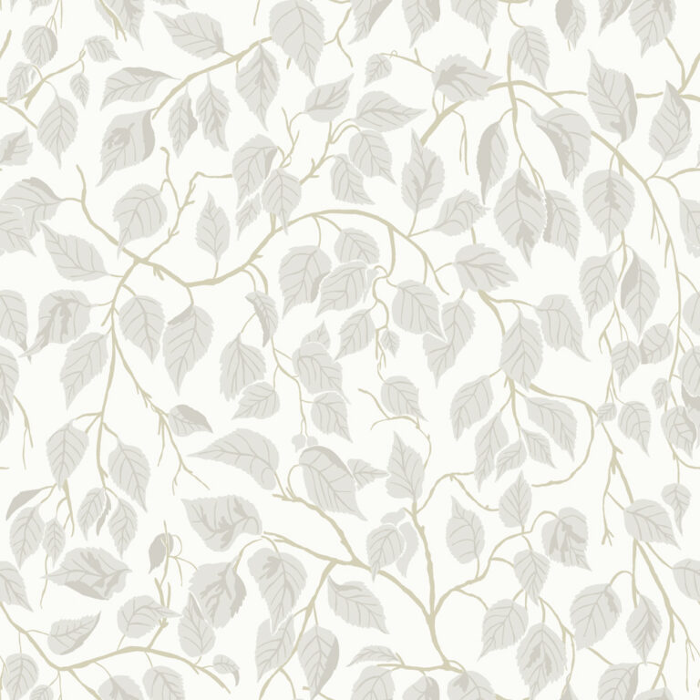 White wallpaper with a leaf pattern