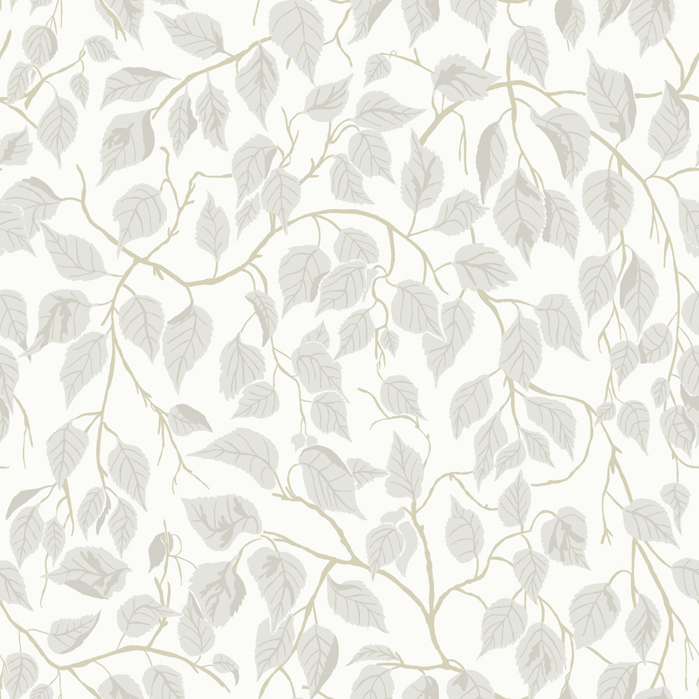 White wallpaper with a leaf pattern