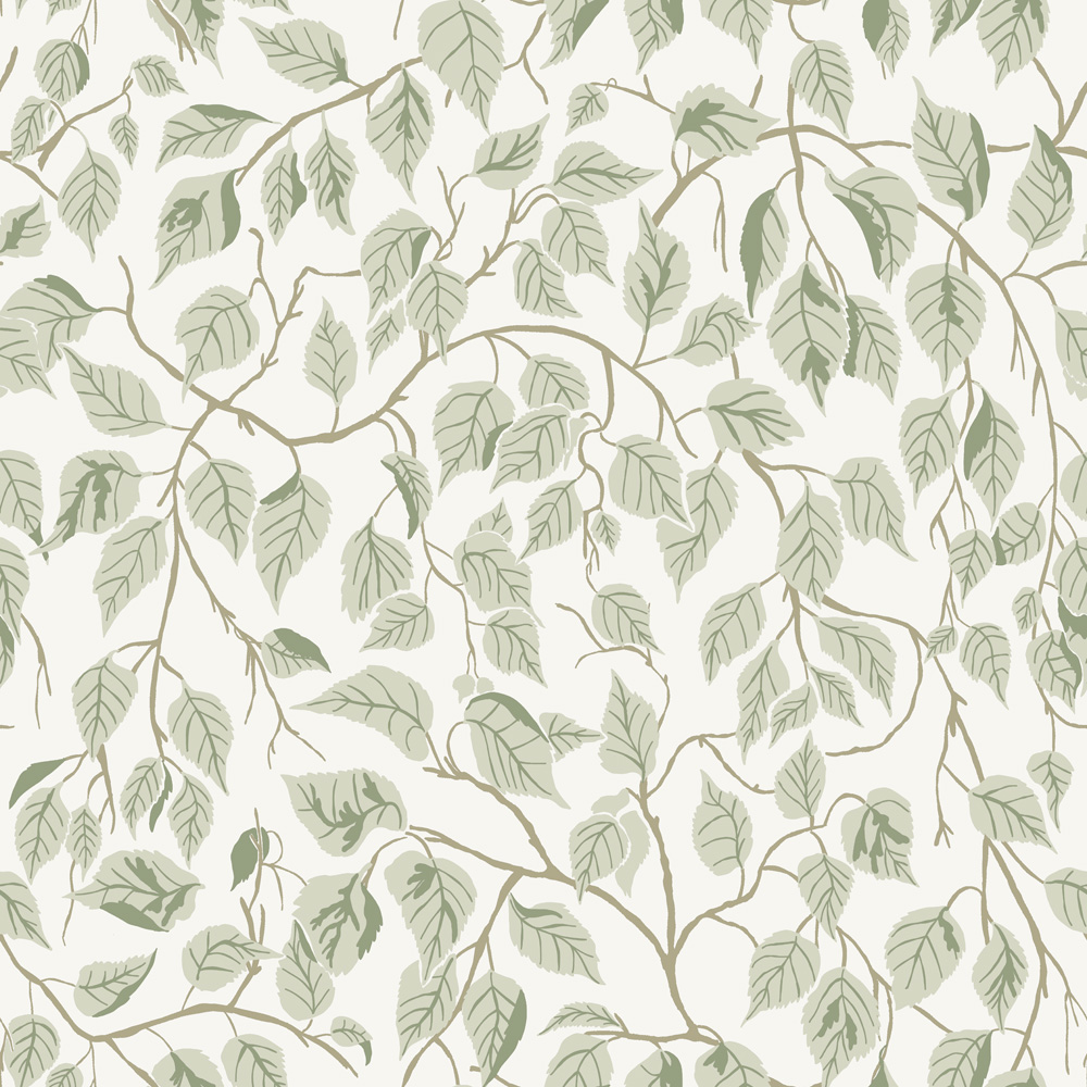 Green wallpaper with a leaf pattern