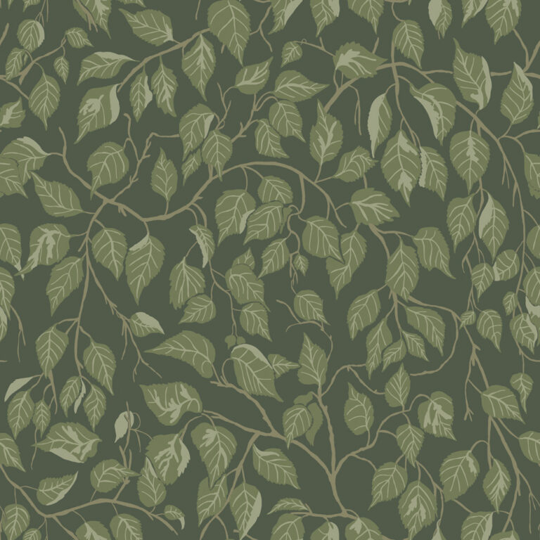 Green wallpaper with a leaf pattern