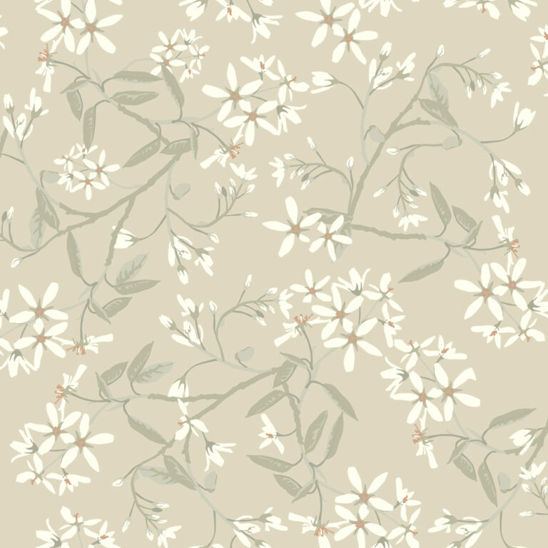 Beige wallpaper with a floral pattern