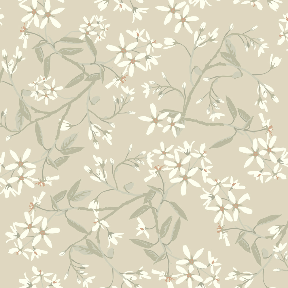 Beige tapet med Blommigt mönster
