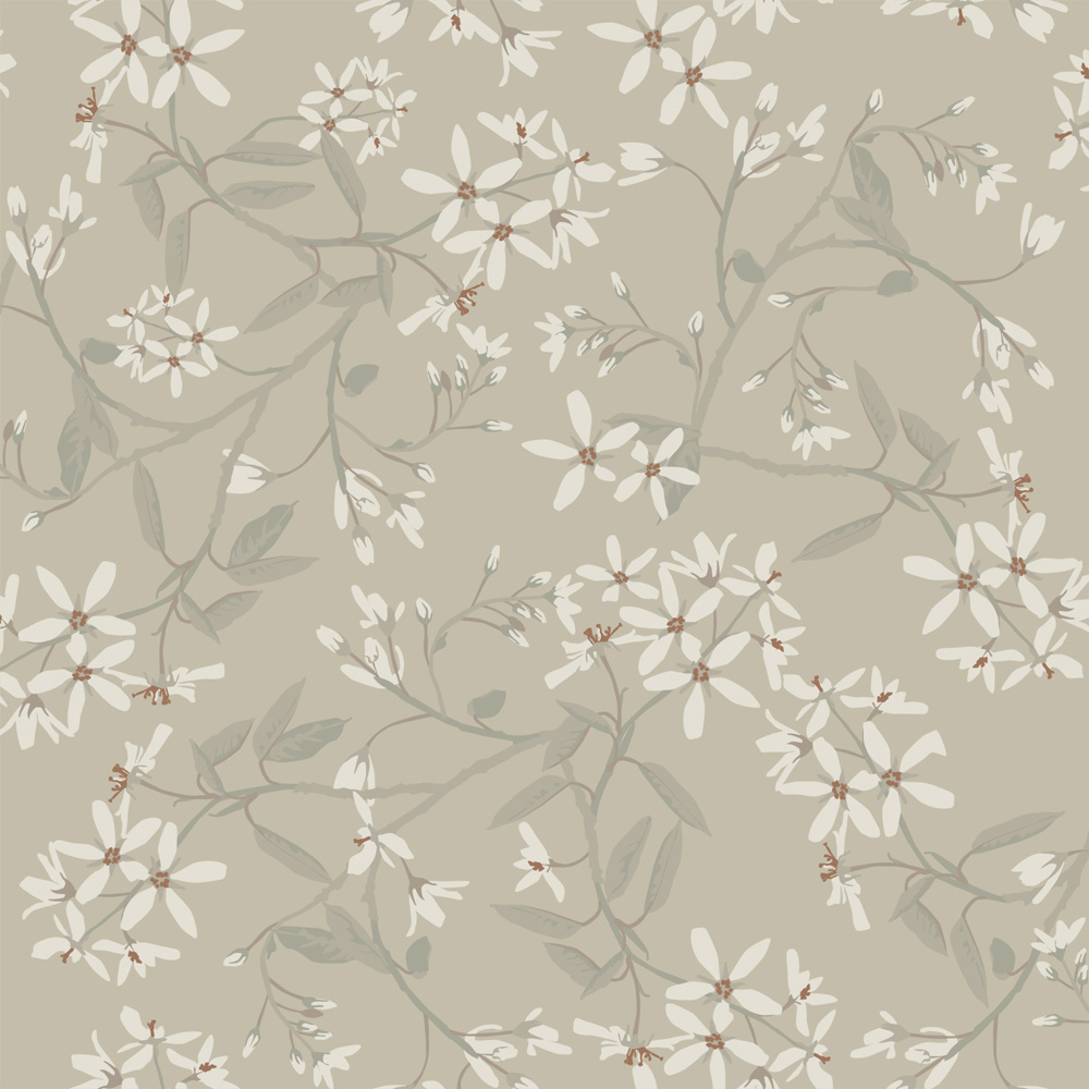 Beige tapet med Blommigt mönster