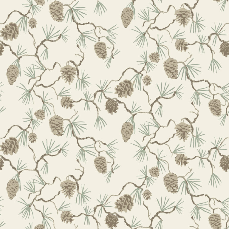 Beige wallpaper with a forest pattern