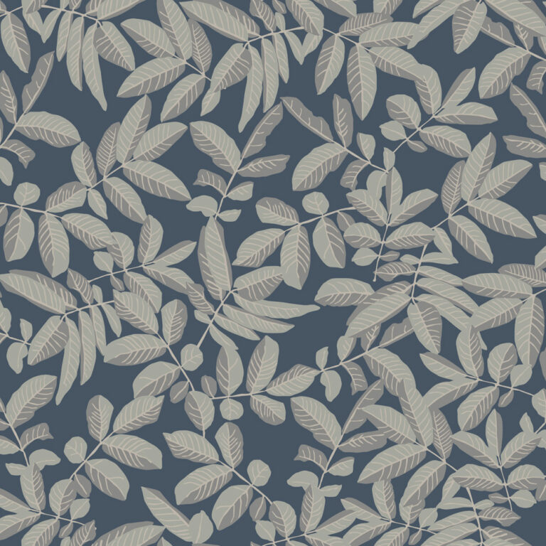 Blue wallpaper with a leaf pattern