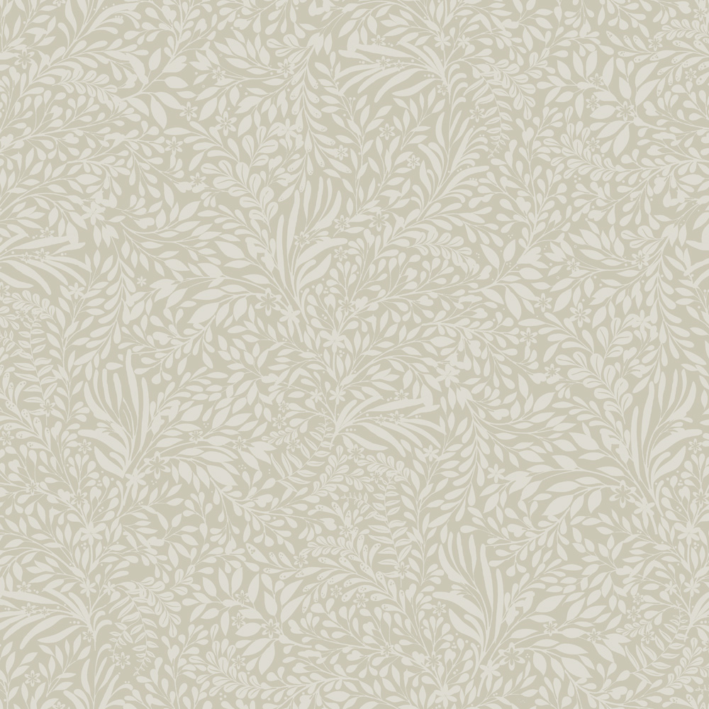 Beige wallpaper with a leaf pattern