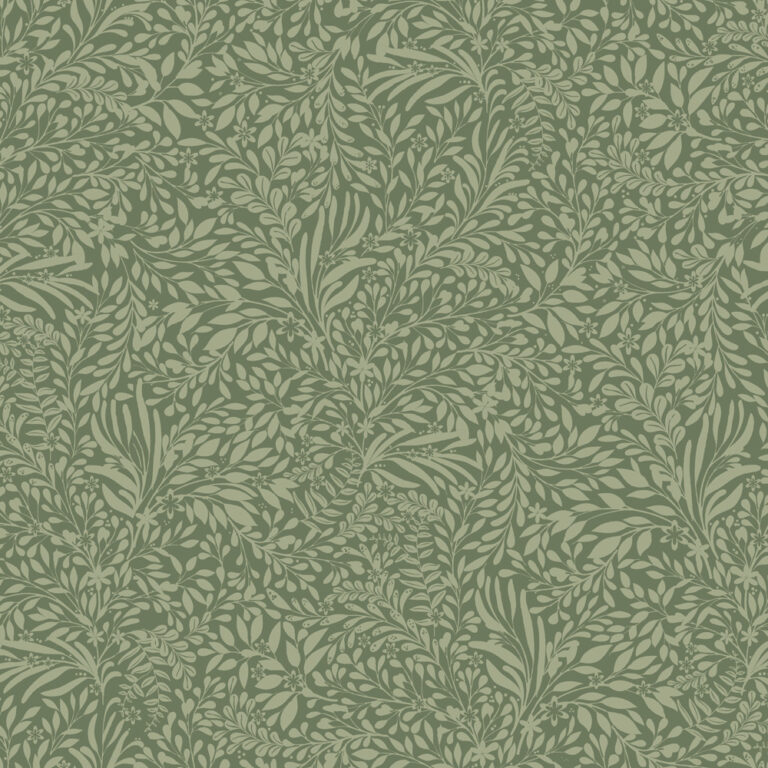 Green wallpaper with a leaf pattern