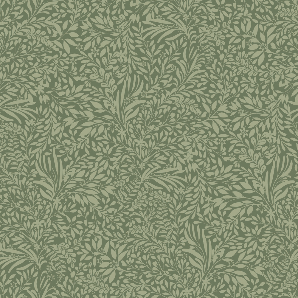 Green wallpaper with a leaf pattern