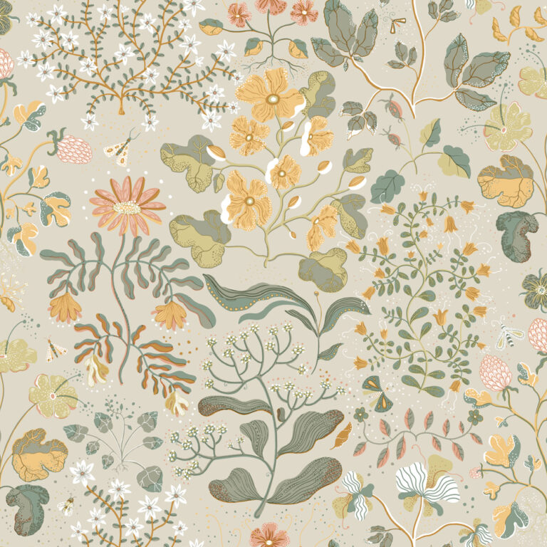 Beige tapet med Blommigt mönster