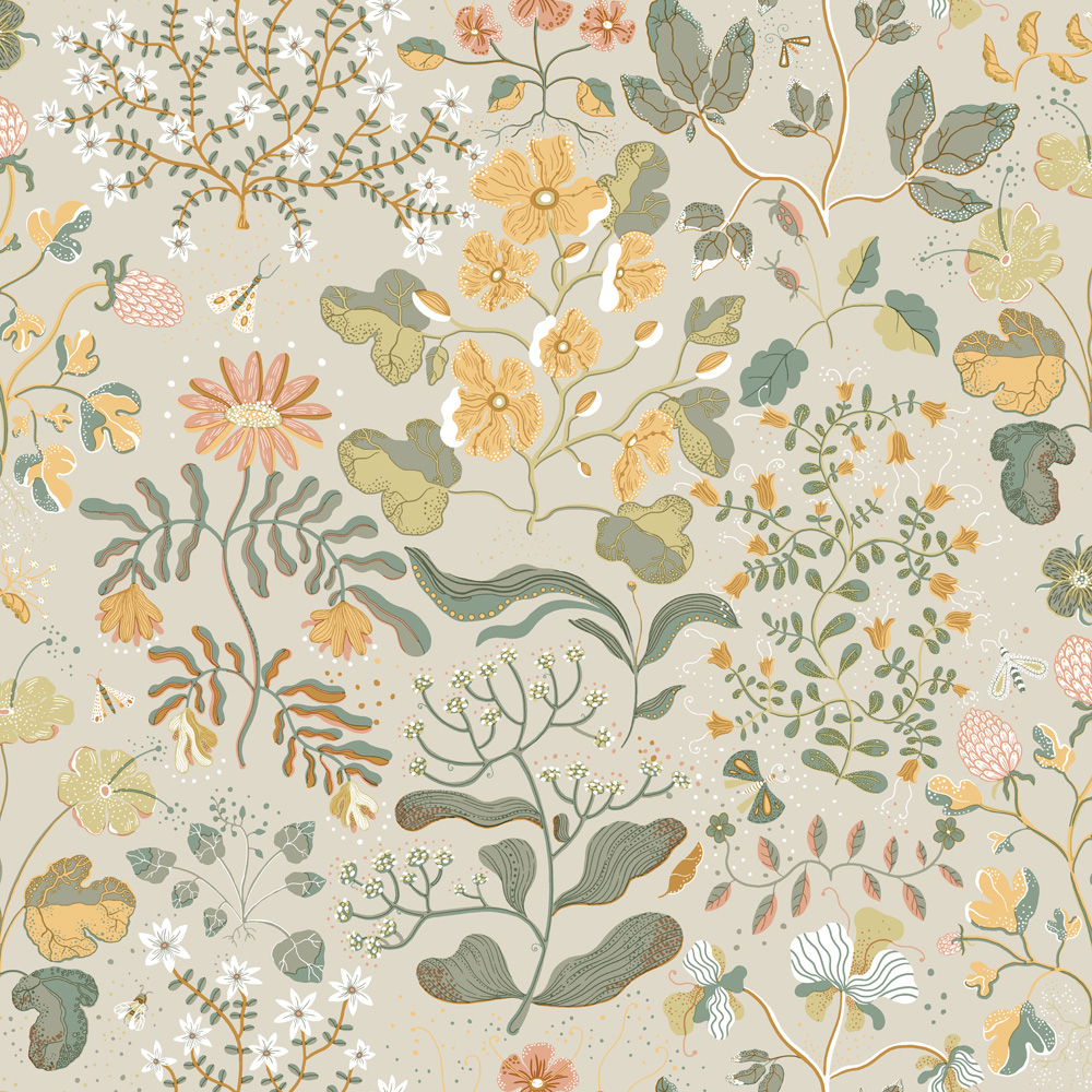 Beige tapet med Blommigt mönster