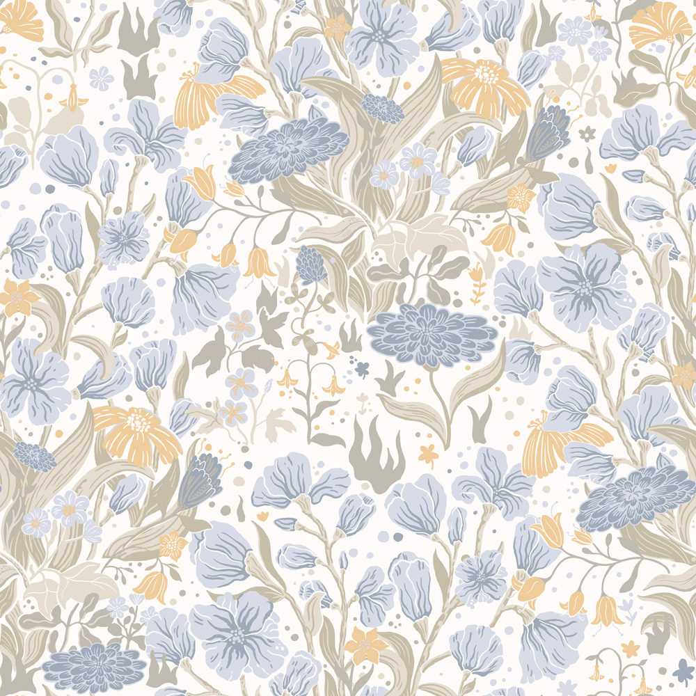 Blue Wallpaper with a Floral Pattern