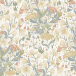 Multicolored, Beige Wallpaper with a Floral Pattern