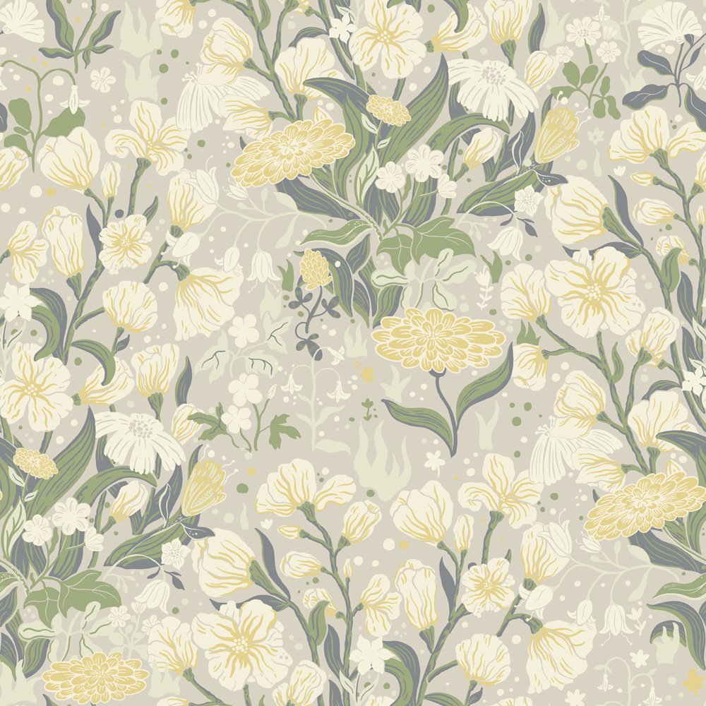Yellow wallpaper with a floral pattern