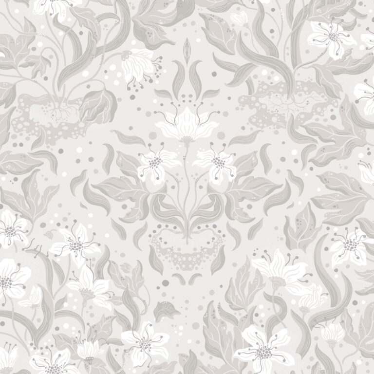 Gray, Neutral Wallpaper with Floral, Medallion Pattern