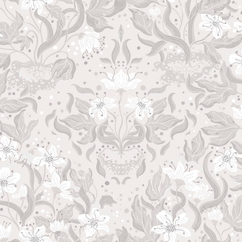 Gray, Neutral Wallpaper with Floral, Medallion Pattern