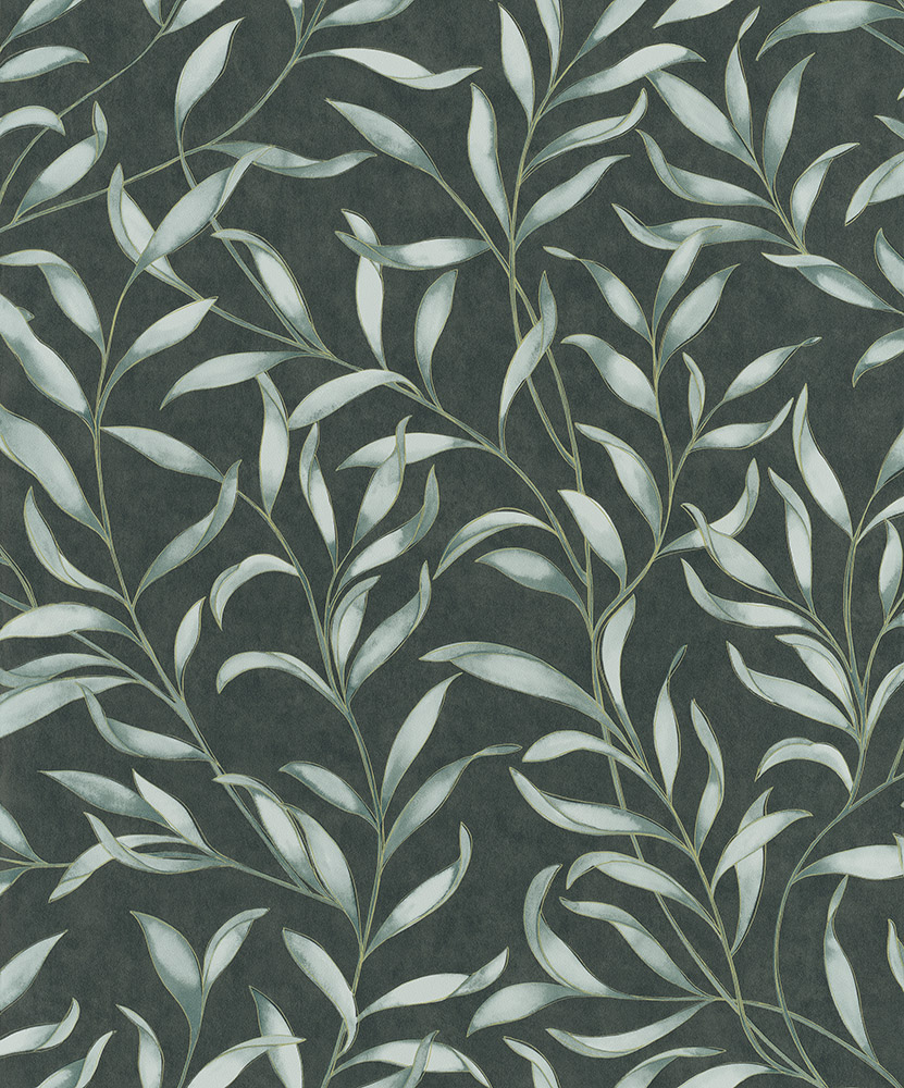 Green wallpaper with a leaf pattern
