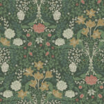 Green wallpaper with a floral pattern
