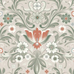 Beige, Green, Orange wallpaper with a floral pattern