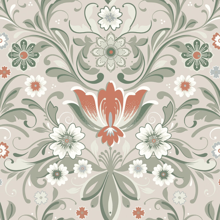 Beige, Green, Orange wallpaper with a floral pattern