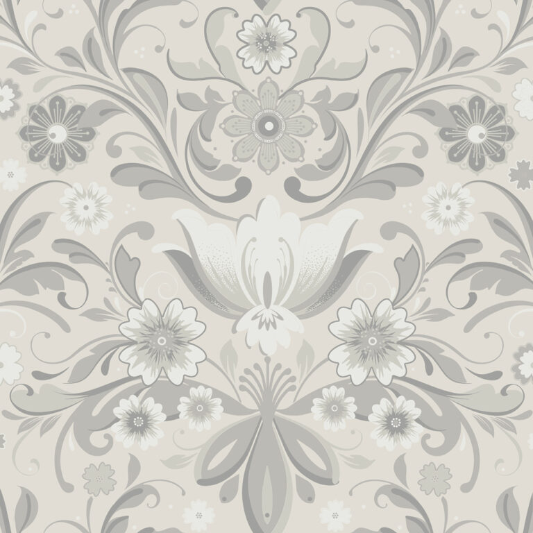 Gray, Beige, Neutral Wallpaper with Floral Patterns