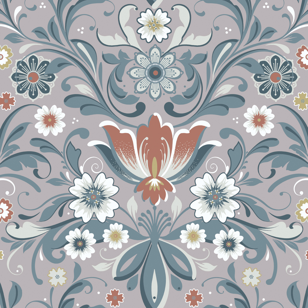 Blue wallpaper with a floral pattern