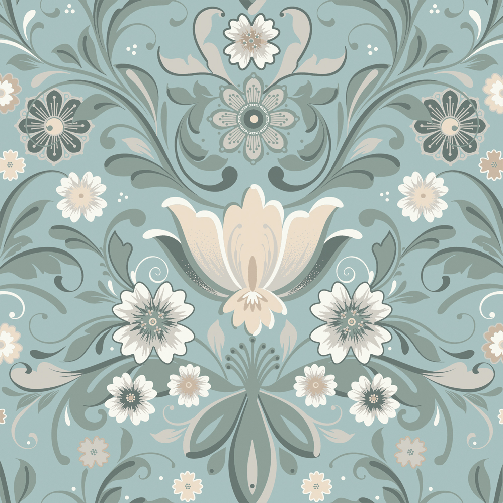 Blue wallpaper with a floral pattern